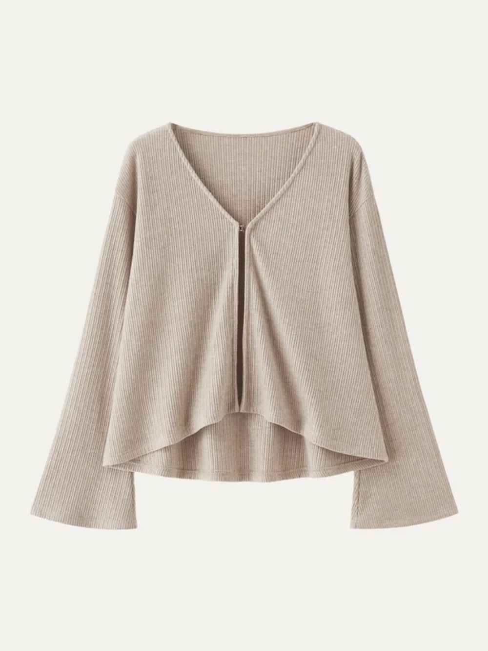 V Neck Flare Long Sleeve Cardigan - Heather Mist